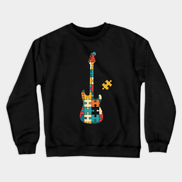 Retro Style Puzzle S-Style Electric Guitar Silhouette Crewneck Sweatshirt by nightsworthy